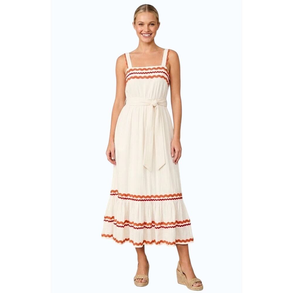 Millie Mackintosh Maxi Dress White Orange Rickrack Trim Boho Women Size 4 NWOT